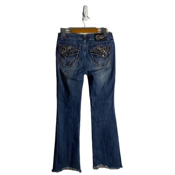 Cello Women's Low Rise Medium Indigo Frayed Hem Denim Jeans - Picture 8 of 10